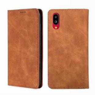 For Sharp Simple Sumaho 6 A201SH Skin Feel Magnetic Horizontal Flip Leather Phone Case(Light Brown)