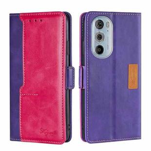 For Motorola Moto Edge+ 2022/Edge 30 Pro Contrast Color Side Buckle Leather Phone Case(Purple + Rose Red)