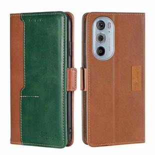 For Motorola Moto Edge+ 2022/Edge 30 Pro Contrast Color Side Buckle Leather Phone Case(Light Brown + Green)