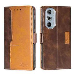 For Motorola Moto Edge+ 2022/Edge 30 Pro Contrast Color Side Buckle Leather Phone Case(Dark Brown + Gold)