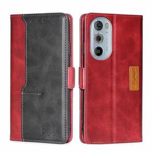 For Motorola Moto Edge+ 2022/Edge 30 Pro Contrast Color Side Buckle Leather Phone Case(Red + Black)