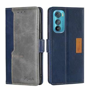 For Motorola Edge 30 Contrast Color Side Buckle Leather Phone Case(Blue + Grey)