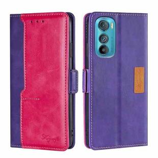 For Motorola Edge 30 Contrast Color Side Buckle Leather Phone Case(Purple + Rose Red)