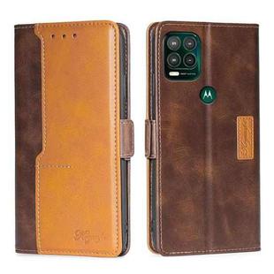 For Motorola Moto G Stylus 2022 Contrast Color Side Buckle Leather Phone Case(Dark Brown + Gold)