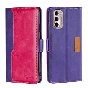 For Motorola Moto G Stylus 5G 2022 Contrast Color Side Buckle Leather Phone Case(Purple + Rose Red)