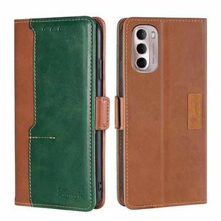 For Motorola Moto G Stylus 5G 2022 Contrast Color Side Buckle Leather Phone Case(Light Brown + Green)