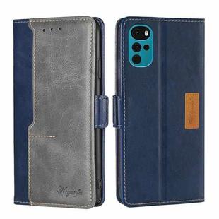 For Motorola Moto G22 Contrast Color Side Buckle Leather Phone Case(Blue + Grey)