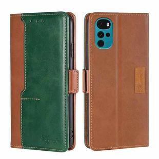 For Motorola Moto G22 Contrast Color Side Buckle Leather Phone Case(Light Brown + Green)