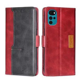 For Motorola Moto G22 Contrast Color Side Buckle Leather Phone Case(Red + Black)