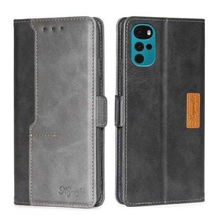 For Motorola Moto G22 Contrast Color Side Buckle Leather Phone Case(Black + Grey)