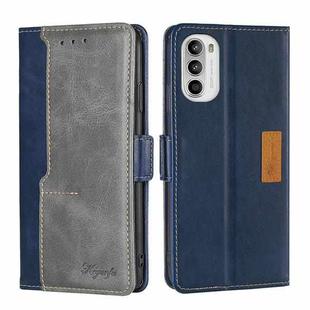 For Motorola Moto G52 4G/G82 5G Contrast Color Side Buckle Leather Phone Case(Blue + Grey)