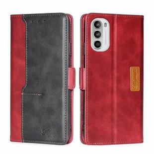 For Motorola Moto G52 4G/G82 5G Contrast Color Side Buckle Leather Phone Case(Red + Black)