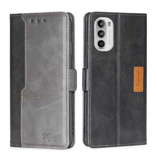 For Motorola Moto G52 4G/G82 5G Contrast Color Side Buckle Leather Phone Case(Black + Grey)