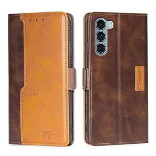 For Motorola Moto G200 5G/Edge S30 Contrast Color Side Buckle Leather Phone Case(Dark Brown + Gold)