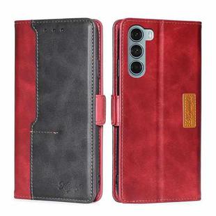 For Motorola Moto G200 5G/Edge S30 Contrast Color Side Buckle Leather Phone Case(Red + Black)