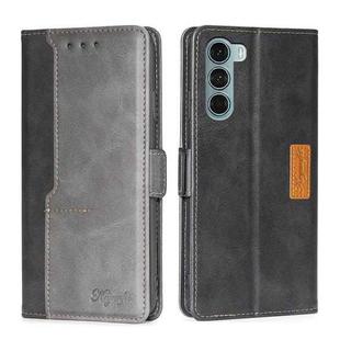 For Motorola Moto G200 5G/Edge S30 Contrast Color Side Buckle Leather Phone Case(Black + Grey)