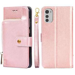 For Motorola Moto E32 Zipper Bag Leather Phone Case(Rose Gold)