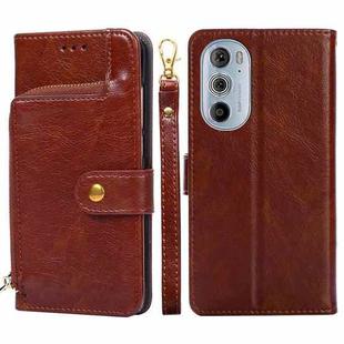 For Motorola Edge 30 Pro Zipper Bag Leather Phone Case(Brown)