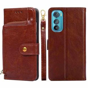 For Motorola Edge 30 Zipper Bag Leather Phone Case(Brown)