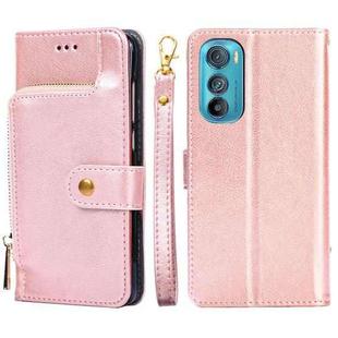 For Motorola Edge 30 Zipper Bag Leather Phone Case(Rose Gold)