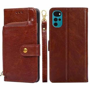 For Motorola Moto G22 Zipper Bag Leather Phone Case(Brown)