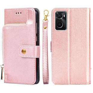 For OPPO A36/A76 4G Global Zipper Bag Leather Phone Case(Rose Gold)