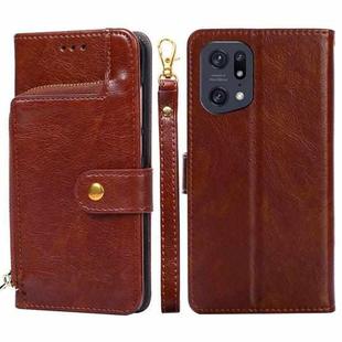 For OPPO Find X5 Pro Zipper Bag Leather Phone Case(Brown)