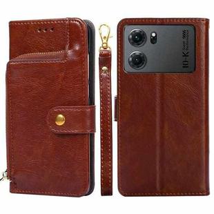 For OPPO K10 5G Zipper Bag Leather Phone Case(Brown)