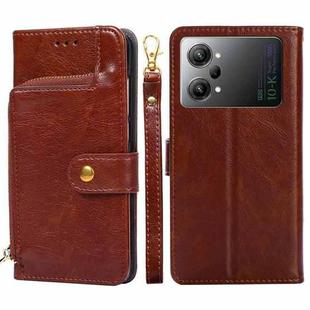 For OPPO K10 Pro 5G Zipper Bag Leather Phone Case(Brown)
