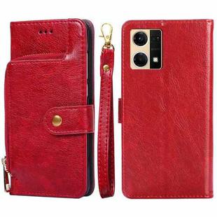 For OPPO Reno7 4G/F21 Pro 4G Zipper Bag Leather Phone Case(Red)