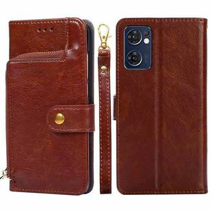 For OPPO Reno7 5G Global/Find X5 Lite Zipper Bag Leather Phone Case(Brown)