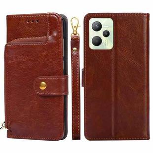 For OPPO Realme C35 Zipper Bag Leather Phone Case(Brown)