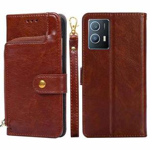 For vivo iQOO U5 5G Zipper Bag Leather Phone Case(Brown)