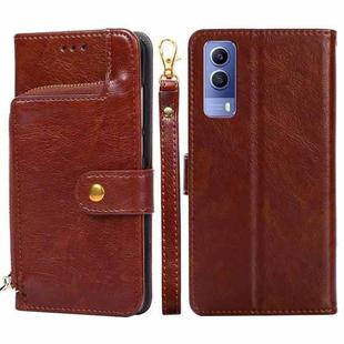 For vivo Y53s 5G/iQOO Z5x/T1x Zipper Bag Leather Phone Case(Brown)