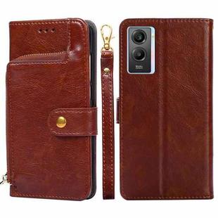 For vivo Y55s 5G Zipper Bag Leather Phone Case(Brown)