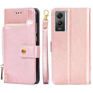 For vivo Y55s 5G Zipper Bag Leather Phone Case(Rose Gold)