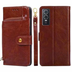 For vivo Y76s China/Y74s Zipper Bag Leather Phone Case(Brown)