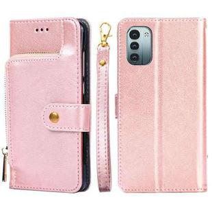For Nokia G21/G11 Zipper Bag Leather Phone Case(Rose Gold)