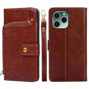 For Honor 60 SE Zipper Bag Leather Phone Case(Brown)