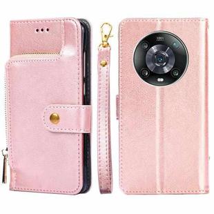 For Honor Magic4 Pro Zipper Bag Leather Phone Case(Rose Gold)
