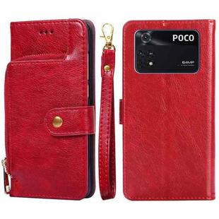 For Xiaomi Poco M4 Pro Zipper Bag Leather Phone Case(Red)