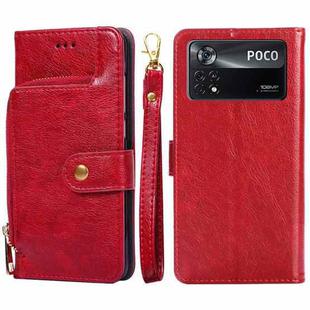 For Xiaomi Poco X4 Pro 5G Zipper Bag Leather Phone Case(Red)