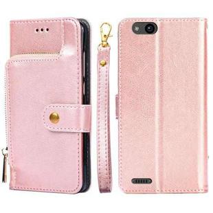 For ZTE Tempo X Zipper Bag Leather Phone Case(Rose Gold)