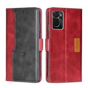 For OPPO A36 4G/A76 4G Global Contrast Color Side Buckle Leather Phone Case(Red + Black)