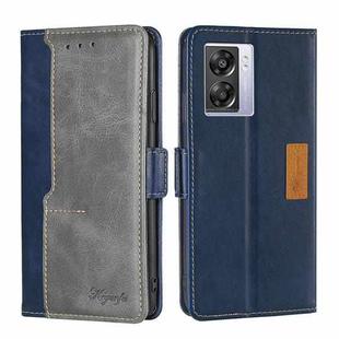 For OPPO A57 5G 2022/Realme Q5i Contrast Color Side Buckle Leather Phone Case(Blue + Grey)