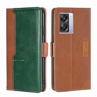 For OPPO A57 5G 2022/Realme Q5i Contrast Color Side Buckle Leather Phone Case(Light Brown + Green)