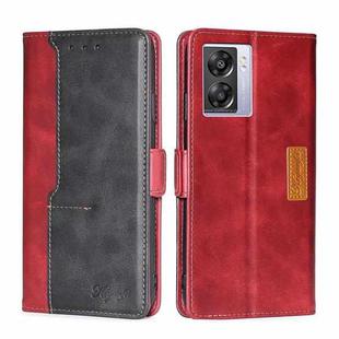 For OPPO A57 5G 2022/Realme Q5i Contrast Color Side Buckle Leather Phone Case(Red + Black)