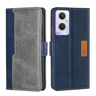 For OPPO A96 5G Contrast Color Side Buckle Leather Phone Case(Blue + Grey)