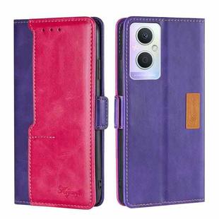 For OPPO A96 5G Contrast Color Side Buckle Leather Phone Case(Purple + Rose Red)