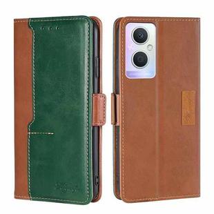 For OPPO A96 5G Contrast Color Side Buckle Leather Phone Case(Light Brown + Green)